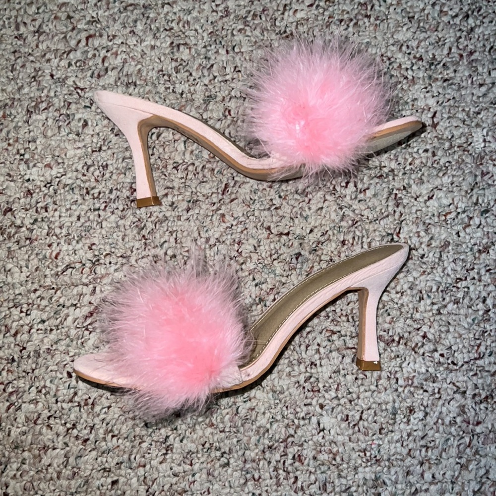Fashion Nova Pink Feather Sandal Backless High Heels